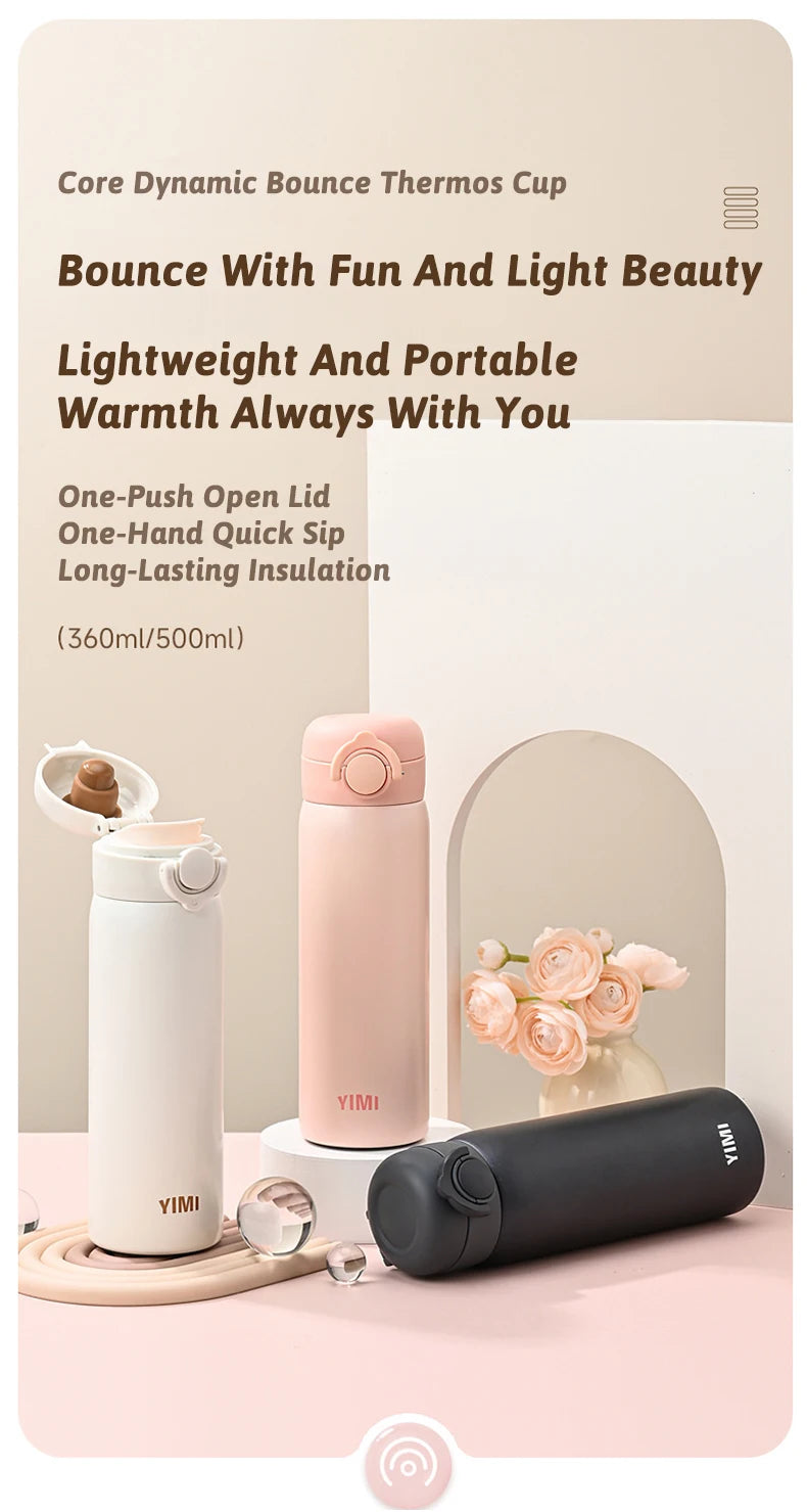 500ml Thermos Large Capacity Stainless Steel Thermal Water Bottle Portable Vacuum Cup with Handle Double-layer Travel Tumbler