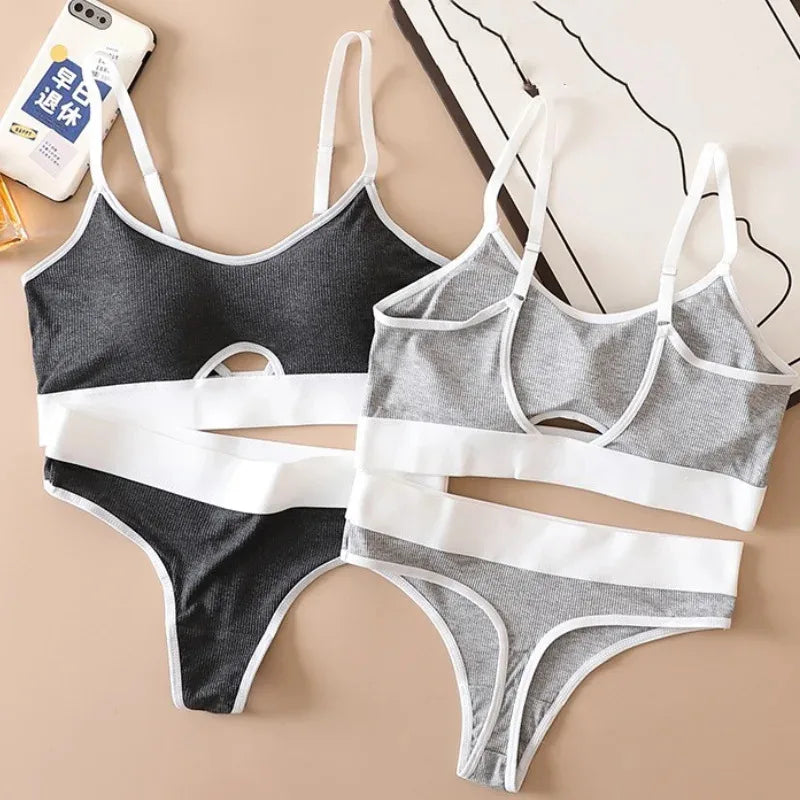Women's Push-Up Sports Seamless Bra And Panties Set Cotton Hollow out U-Back Lingerie Set Comfort Sexy Underwear Solid Intimates