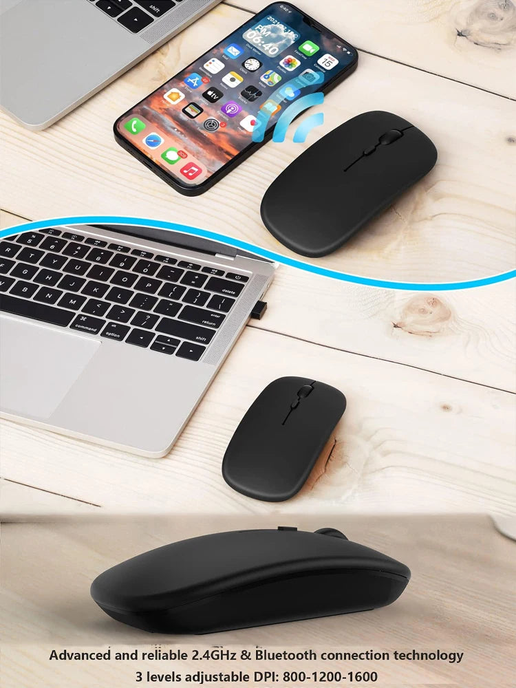 Wireless Bluetooth Mouse 2.4GHz Dual Modes RGB Rechargable Quiet Slim Wireless Mice Compatible For PC iPad Laptop PC Computer