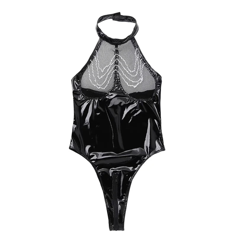 Lingerie Bondage Set Plus Size Leather Transparent Nightwear Dress Women Sexy Cosplay Uniforms Cosplay Erotic Costumes Role Play