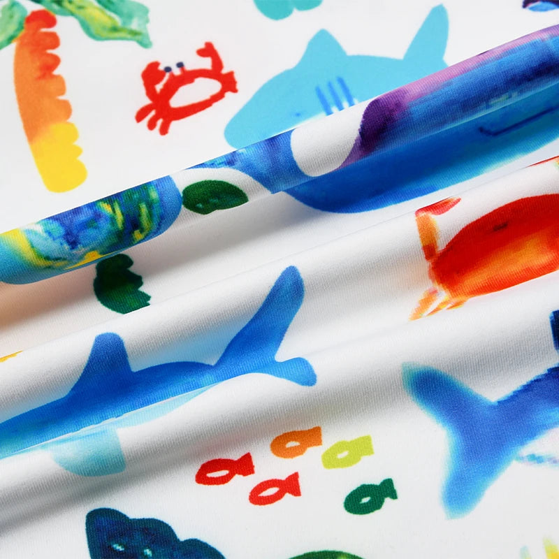 Summer Baby boy Short Sleeved Swimwear Sunscreen High Elasticity Cartoon Printing Cute And Cool Out Doors Swimming Pool  Parti