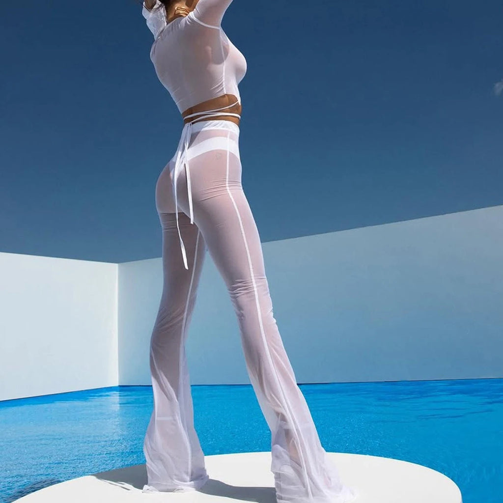 New Comfortable Perspective Mesh Bra Pants Suit Women's Sexy White Body Shaping Underwear Female Pure Desire Cover Up Split Set