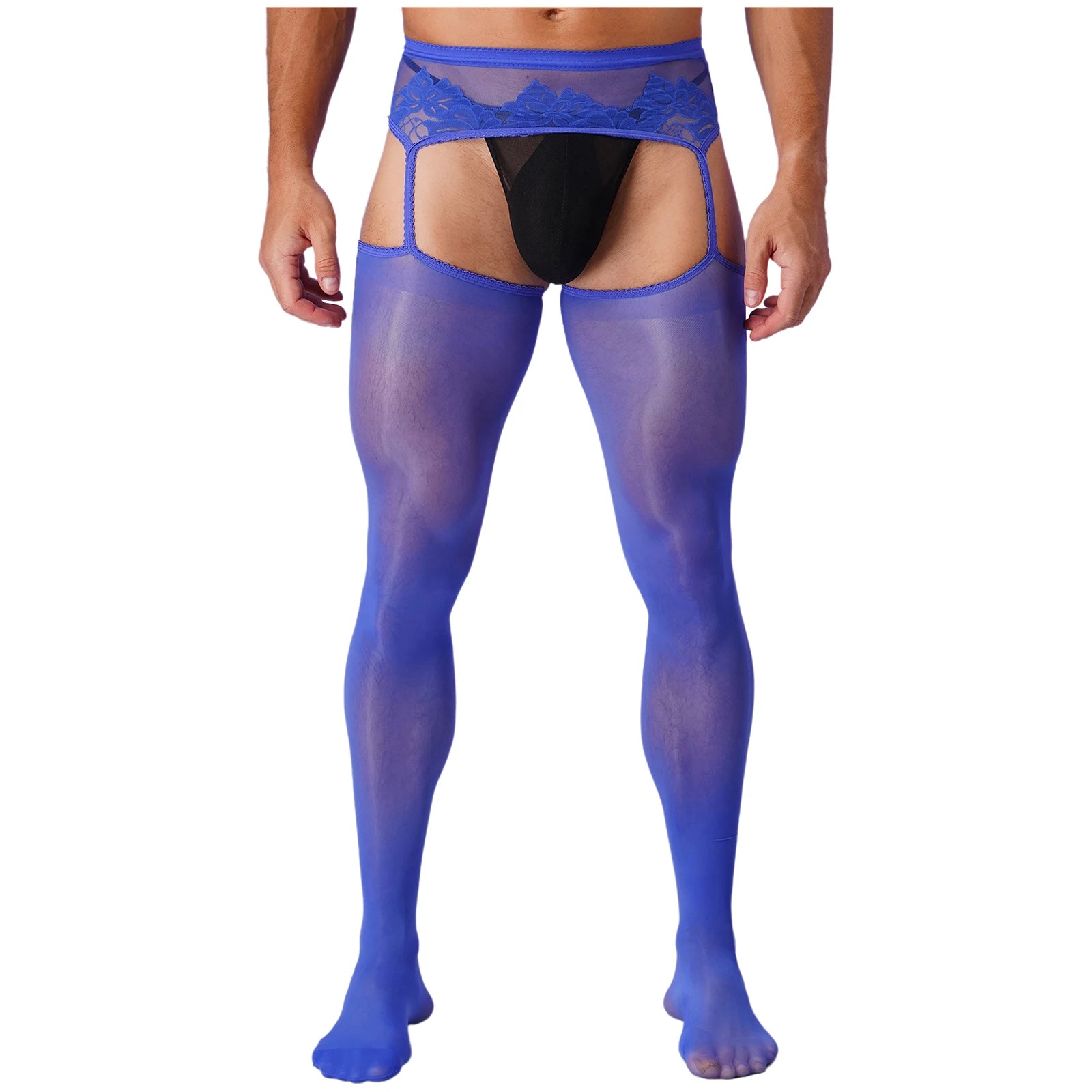 Lingerie Mens Ultra Thin Mesh Leggings Gays Pantyhose Floral Lace See Through Underpants Garter Stockings for Night Dating Wear