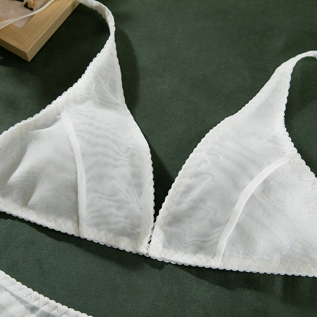 Wirelss Comfortable Bra Brasil Pantie Lingerie Set Basic Solid Mesh Sheer Underwear Transparent Intimate Seducing Lenceria