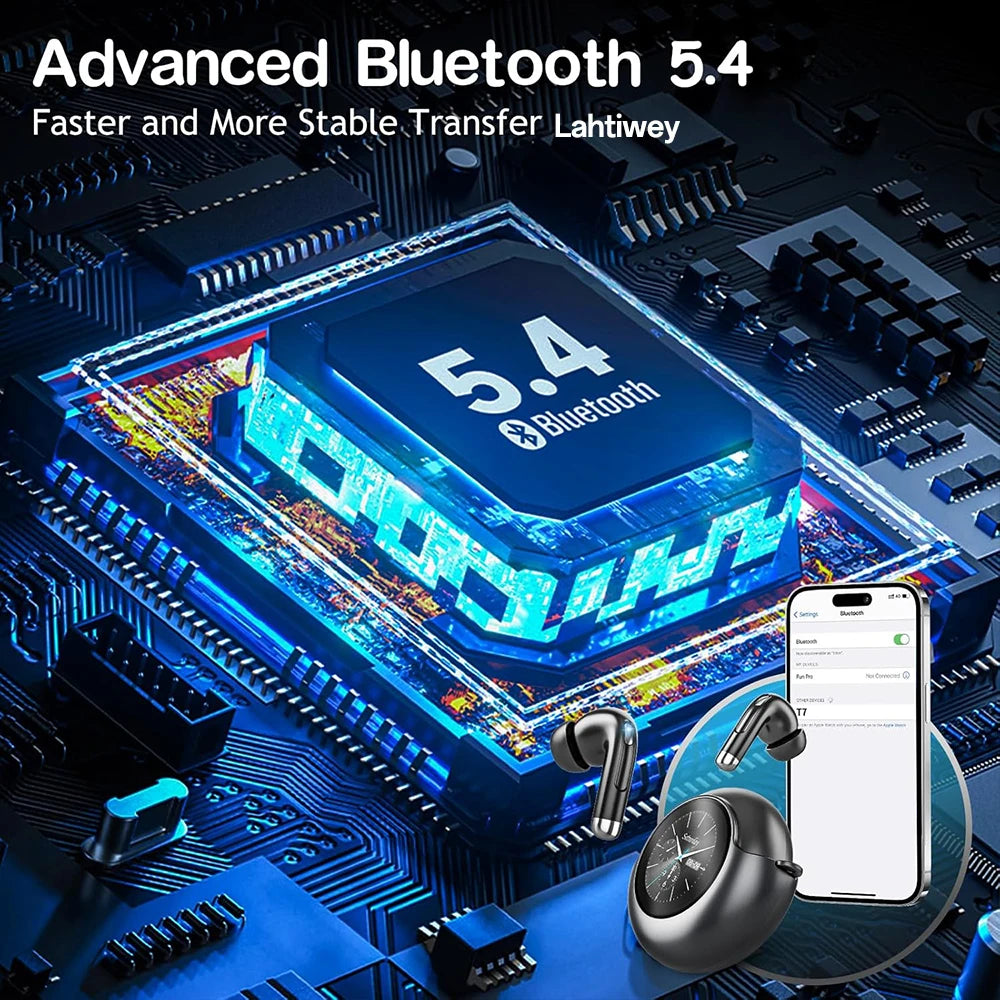 Bluetooth 5.4 Earphones Wireless Headphones with Touch Screen 40H Playtime Deep Bass Stereo Ear Buds with Mic IPX7 Waterproof