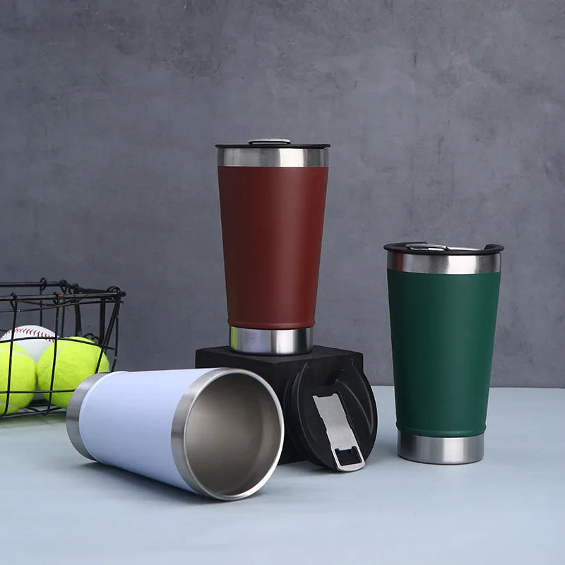 20Pcs/Lot 20OZ Thermal Cup Cold Beer Cups With Opener Lid Stainless Steel Thermos Coffee Mugs For Tea Thermal Tumblers Drinkware