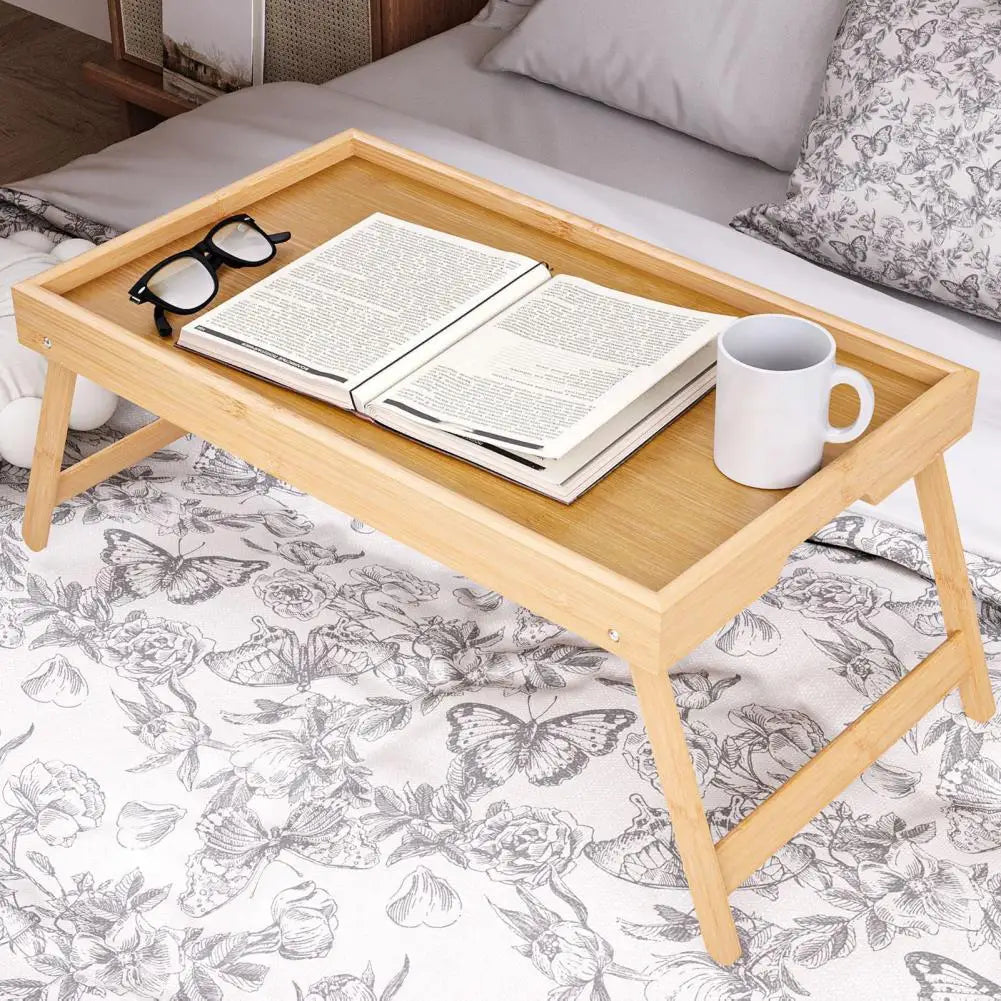 Folding Bed Table Bamboo Bed Tray Table for Breakfast Laptop Use Folding Legs for Easy Storage Serving Tray for Snacks Drawing