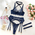 Lingeries Sexy Hot Eyelash Lace Trim Bandage Bra and Panty Lingerie Sets with Garter Belts Women's 3-Pieces Sets Erotic Costumes