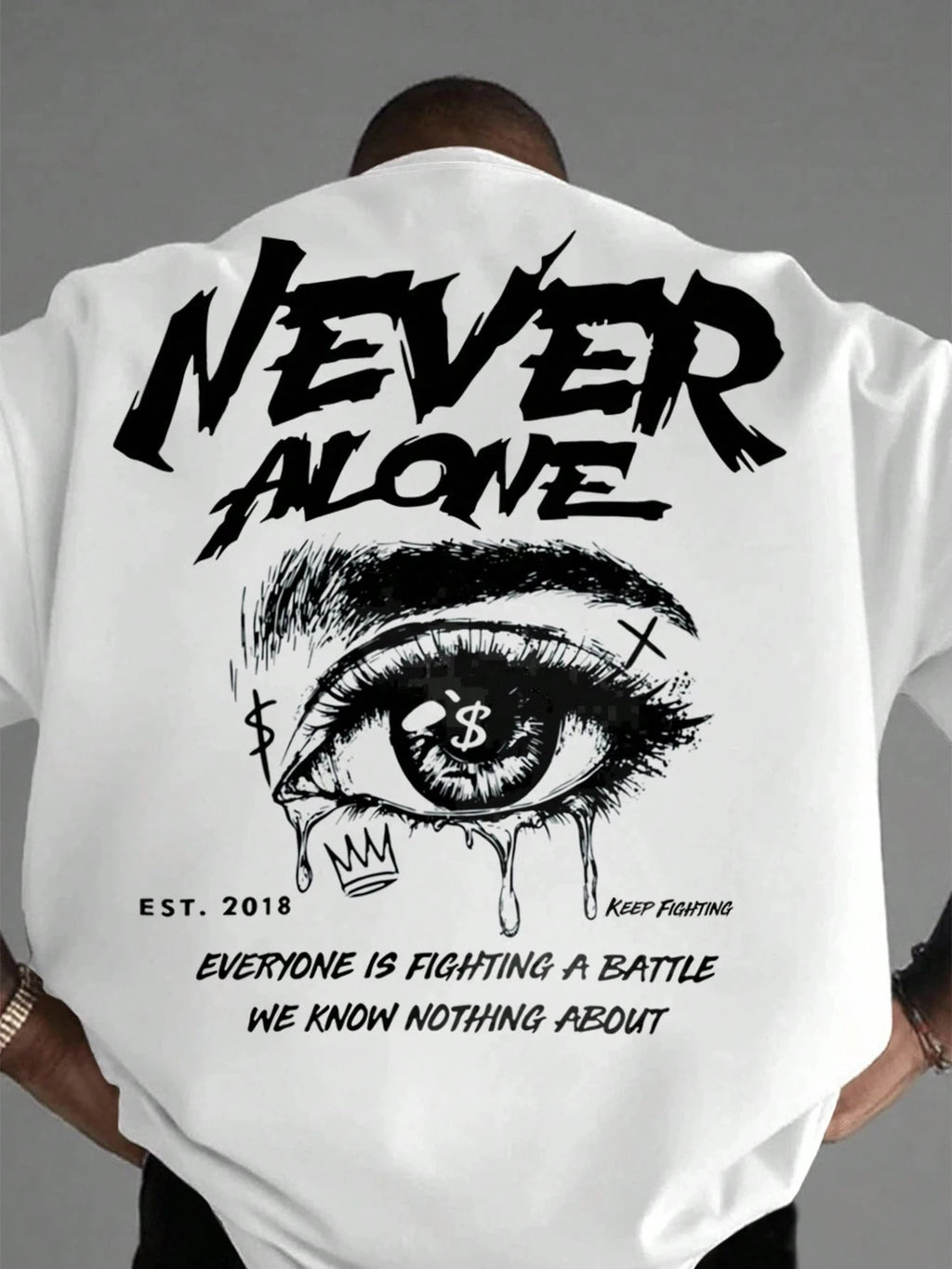 Summer Never Alone Eye Printing Cotton T-Shirts Mens Short Sleeve T Shirts Oversized O-Neck Soft Tops Casual Street Male Clothes