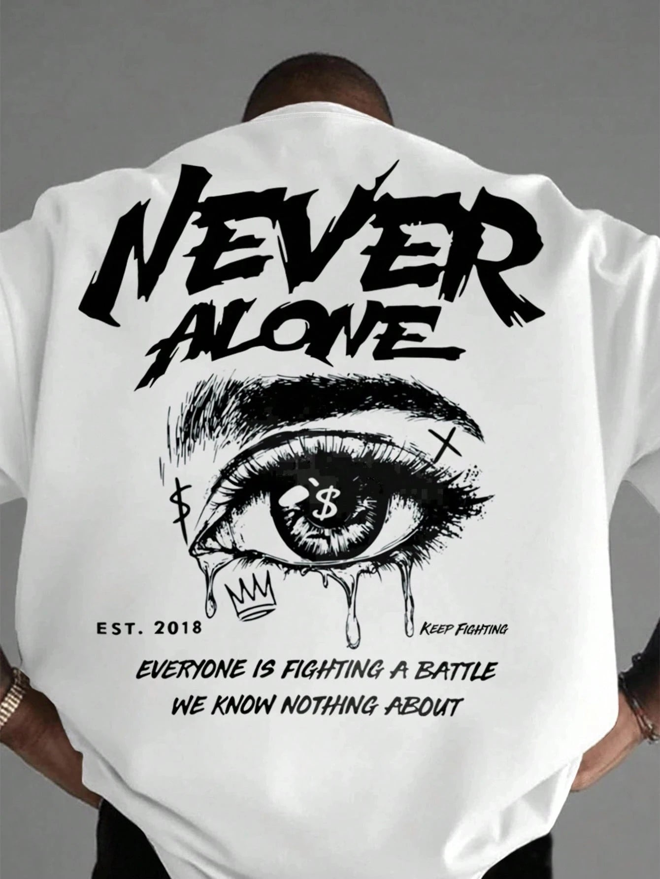 Summer Never Alone Eye Printing Cotton T-Shirts Mens Short Sleeve T Shirts Oversized O-Neck Soft Tops Casual Street Male Clothes