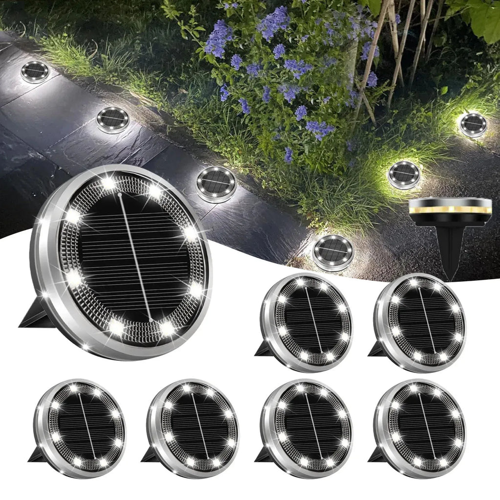 Solar Garden Lights Outdoor 8 LEDs Disk Underground Lamp With Side Light Spotlight Waterproof For Landscape Lawn Decor