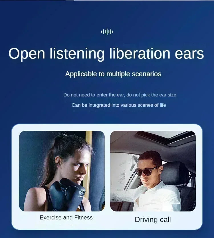 Bluetooth 5.3 Wireless Bone Conduction Headphones Clip Ear Music Noise Canceling Headset HD Call Sports Gaming Earphone