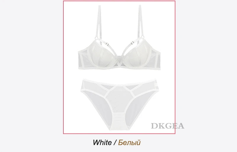 Bandage Push Up Bra Panties Sets Thick Padded Brassiere Fashion Black Deep V Sexy Underwear Set Women Plus Size D Cup Lingerie