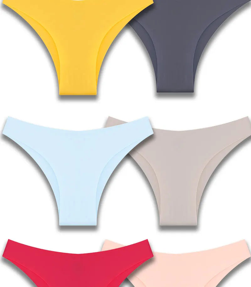 6Pcs/Set Low Waist Panties Plus Size Seamless Ice Silk Panty Sexy Girl Underwear Cotton Crotch Briefs Breathable Brazilian Pants