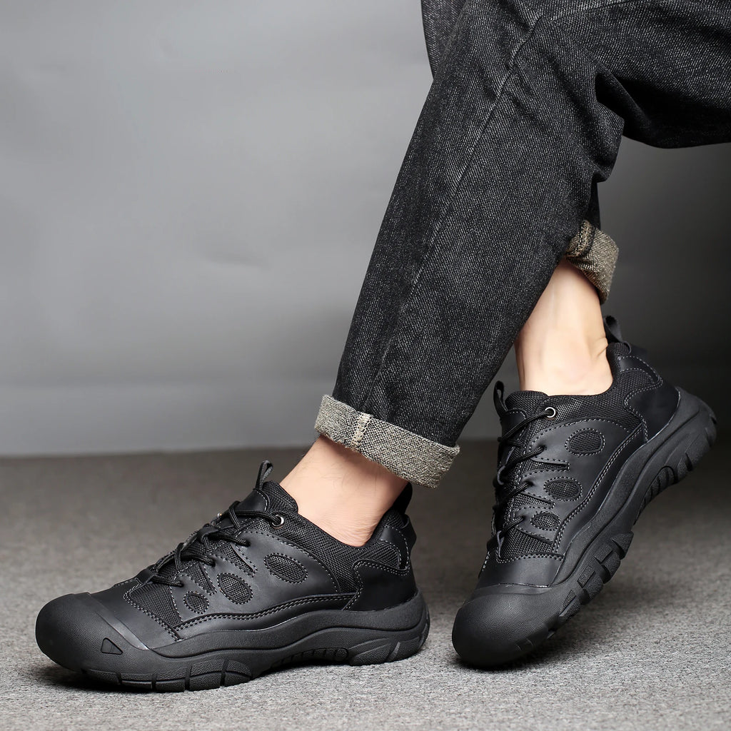 Men's New Outdoor Closed-Toe Casual Hiking and Mountaineering Shoes,Low-Top Style with Laces, Rubber Anti-Slip Sole, Solid Color