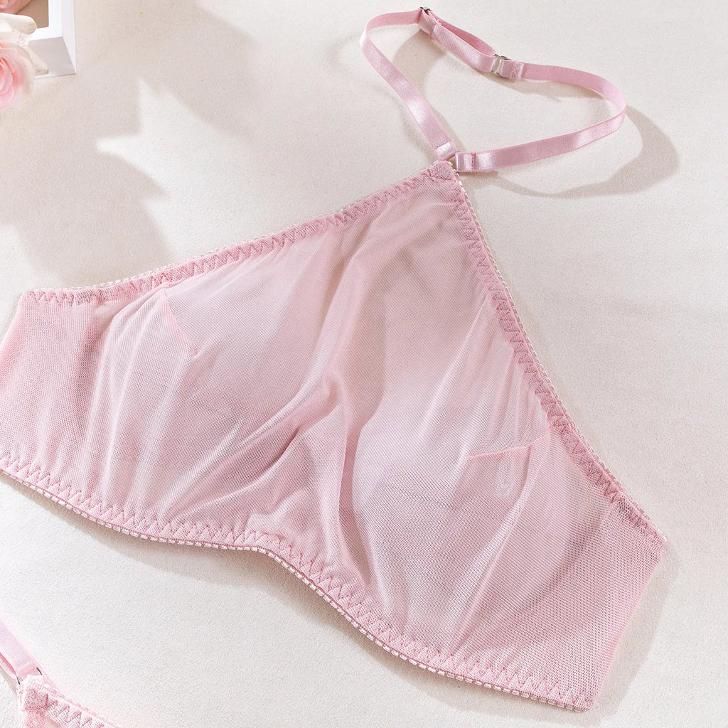Sexy Bra And Panty Set Hanging Neck Lingerie Underwear Fairy Transparent Bra Erotic Sets Push Up Breves Kit Sexy Thongs