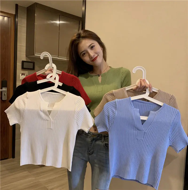 Summer Short-sleeved T-shirt Summer Women's Clothing 2025 New Ins Trendy Spring High-waist Top Short Design Niche