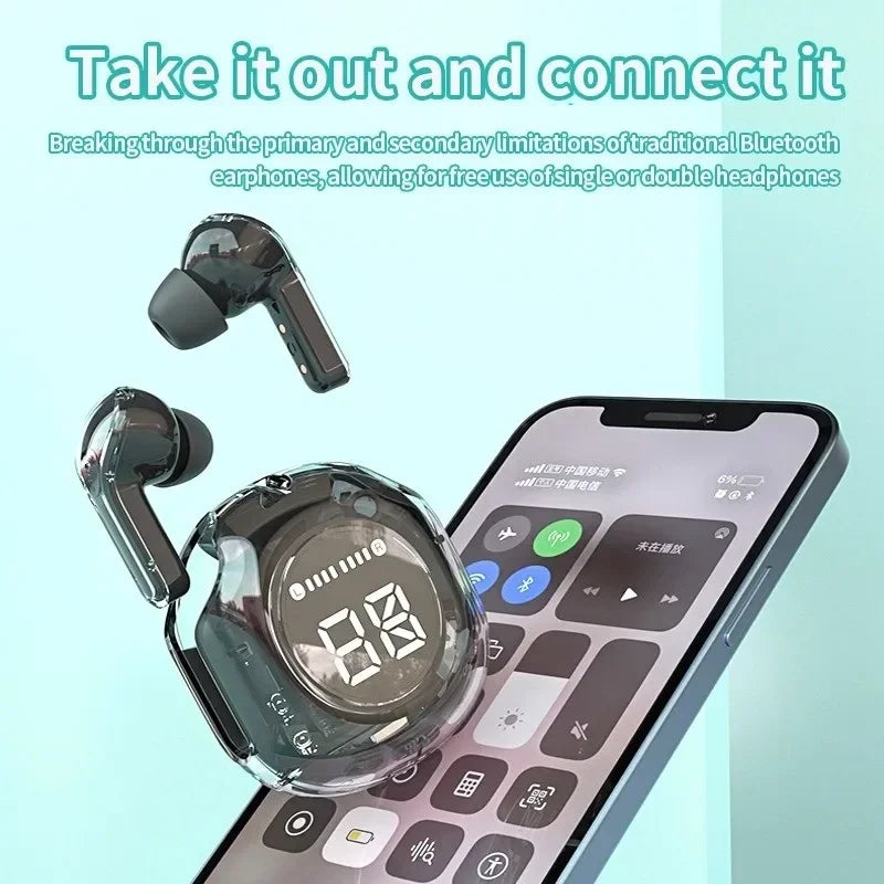 Bluetooth Earbuds Transparent with LED Digital Display Wireless In-Ear Earphone for Xiaomi Huawei iPhone Headphone