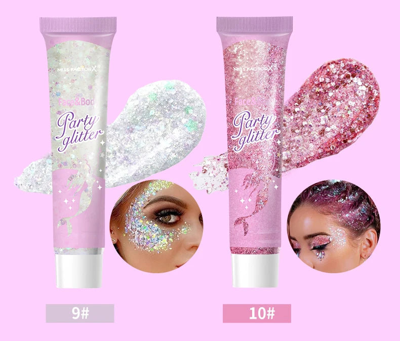 10 piece body glitter gel, carnival face glitter cosmetics suitable for women, shiny thick hair glitter, carnival accessories fo