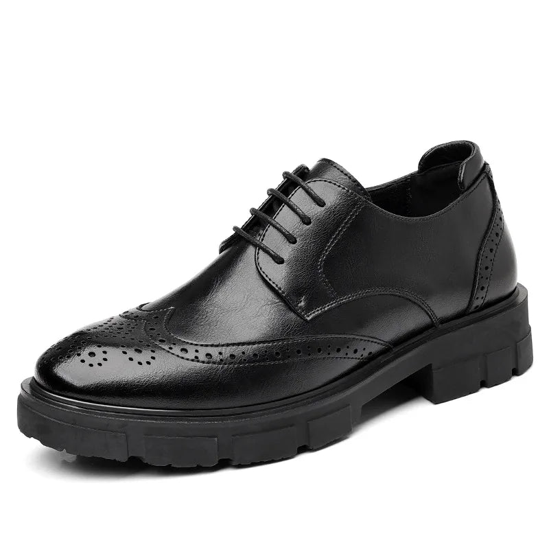 5 8 10cm Heel Leather Shoes for Men Spring Autumn Designer Fashion Casual Platform Shoes Man Increase Black Wedding Shoes Man