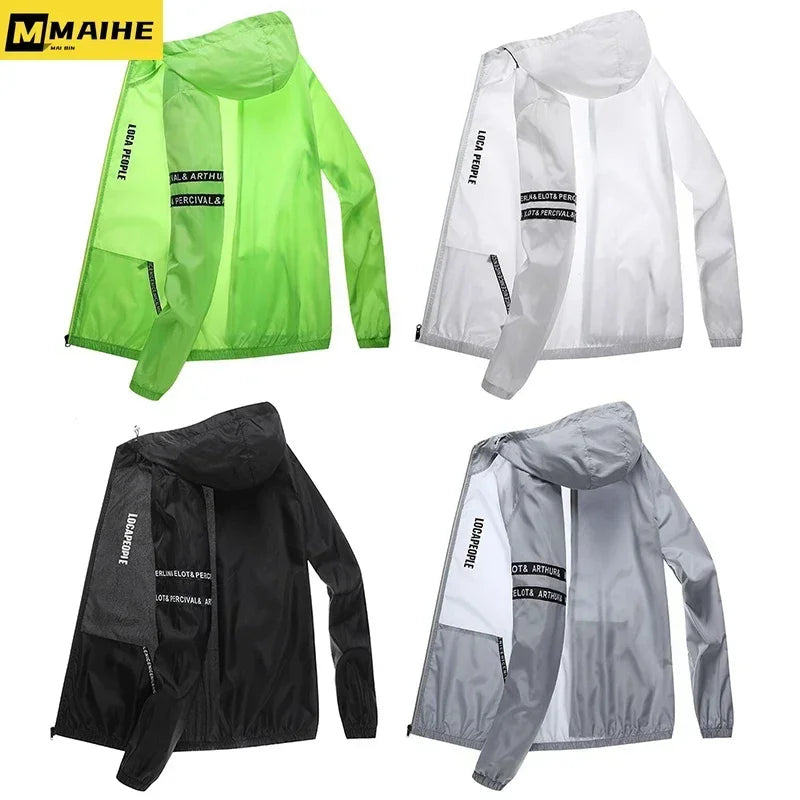 Summer  Sun-Protective Thin Jacket Men tactic Hiking Fishing Cycling Hooded Gym Sport Windbreaker Ultra Light Coats jogging