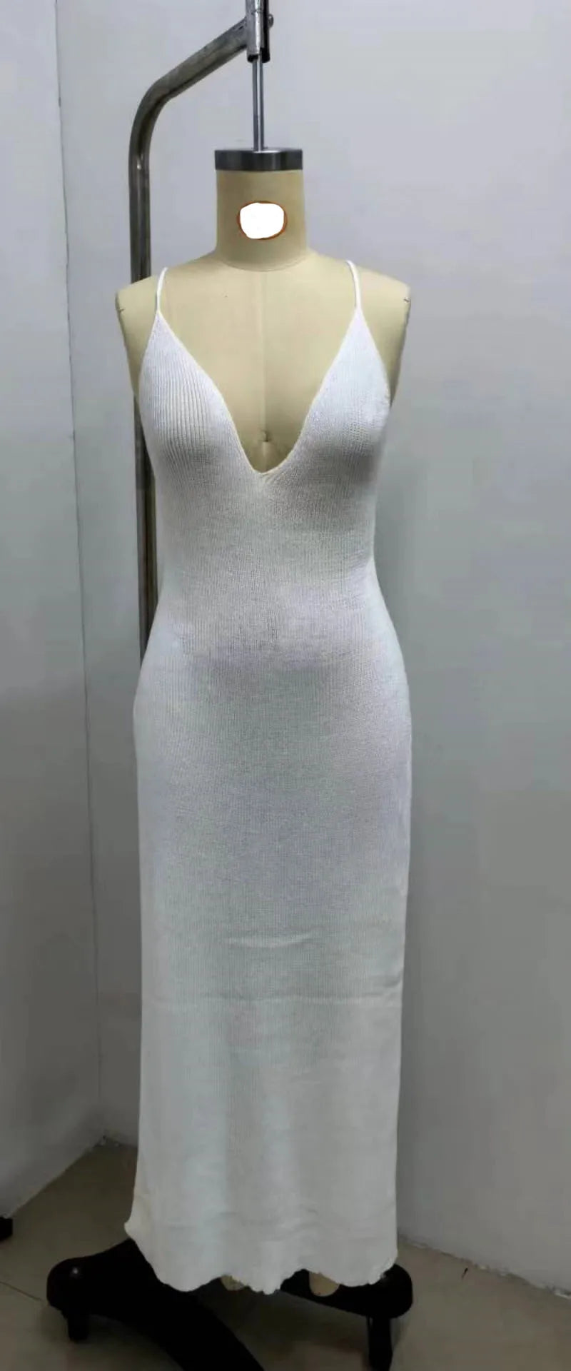 Summer Beach Dress High Split Solid Color Vacation Dress Sexy Knit Backless Halter Dress Elegant Sleeveless Bodycon Tie-up Dress