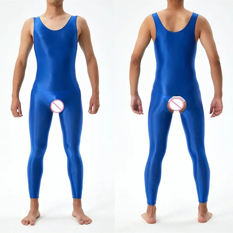 Lingerie Men Jumpsuits Bodystocking Crotchless See Through Gay Bodysuits Naughty Sleeveless Sheer Seamless Nightwear Bodywear