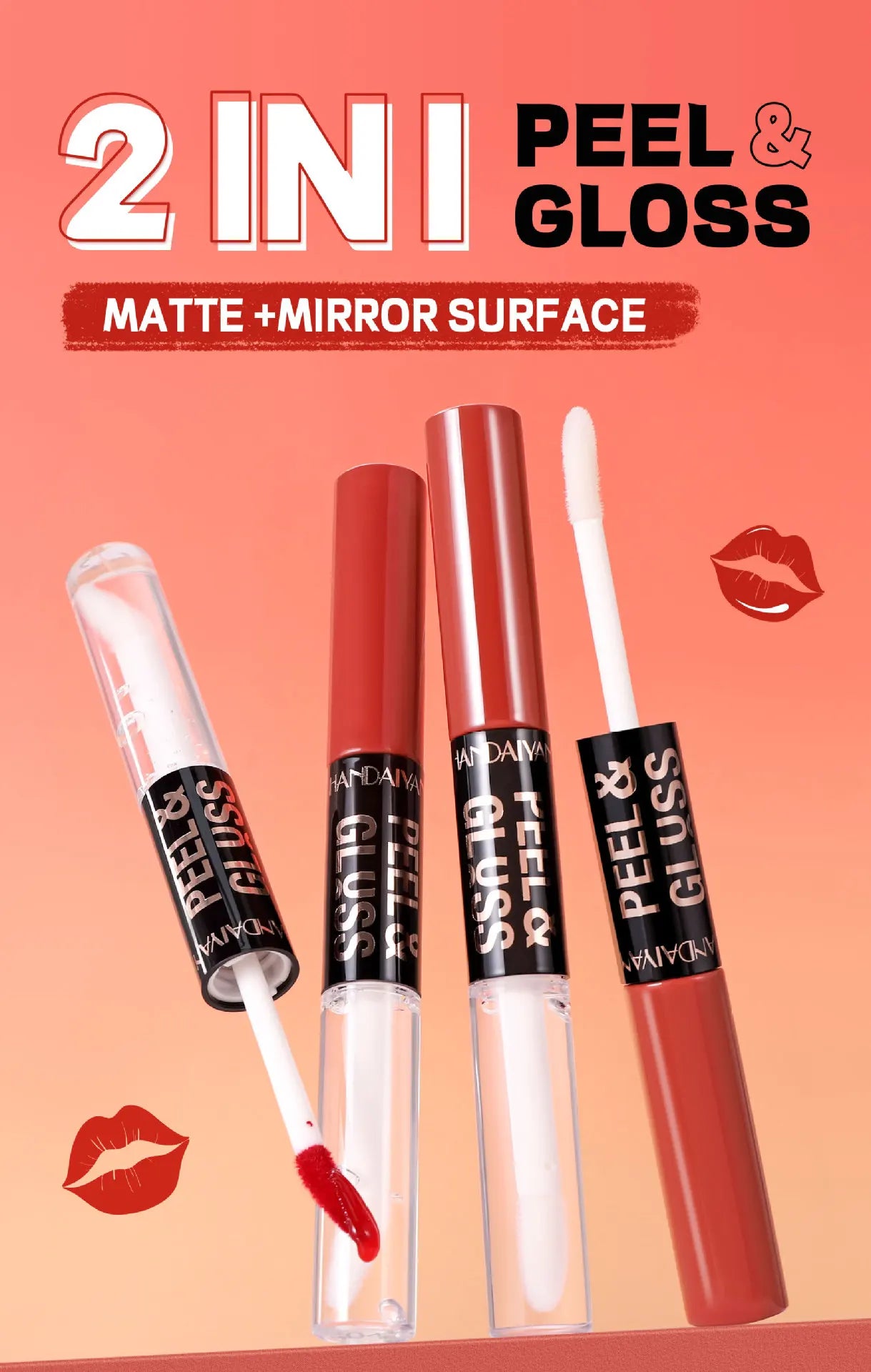HANDAIYAN Matte Peel-Off Lip Stain Waterproof Transfer-Proof & Moisturizing 2-in-1 | Long-Lasting Lip Gloss & Lipstick