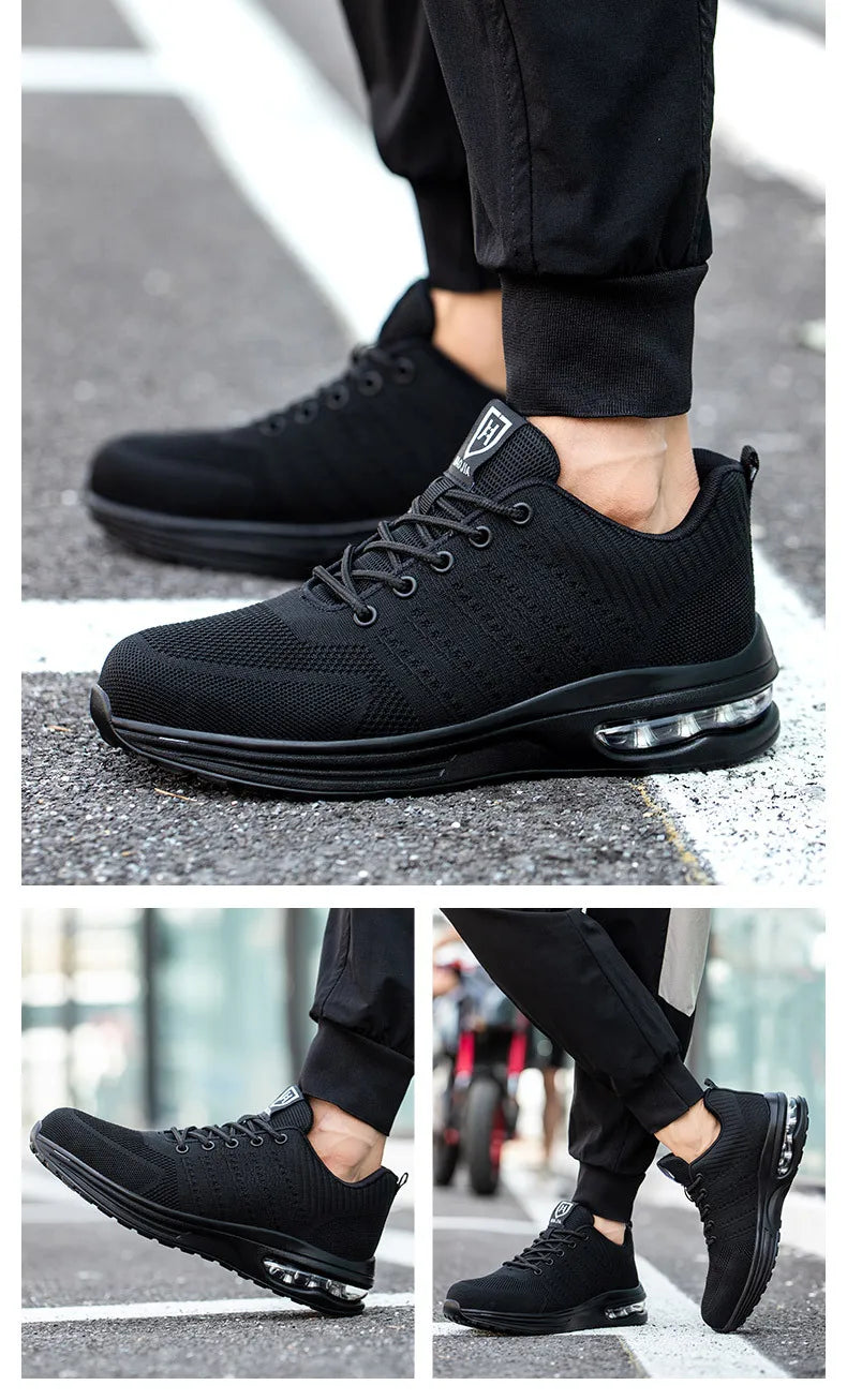 Steel Toe Work Shoes for Men Women  Anti-Smash Anti-Puncture Blue Safety Shoes Breathable Lightweight Air Cushion Work Shoes