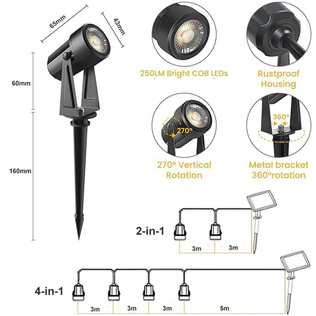 Solar Power Spot Lights Outdoor Safety Landscape Lawn Lamp IP65 Waterproof for Garden Yard Pathway Garage Driveway Porch Walkway