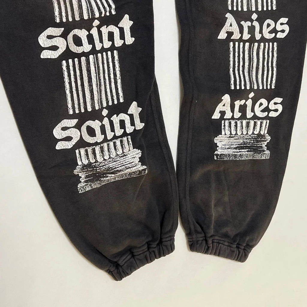 Aries  Collaborative New English Print Heavy Washed Cuffed Sweatpants Youthful Vitality All-Season Fleece-Lined ...