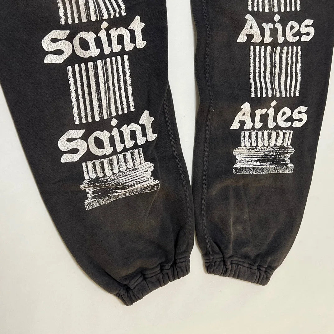 Aries  Collaborative New English Print Heavy Washed Cuffed Sweatpants Youthful Vitality All-Season Fleece-Lined ...