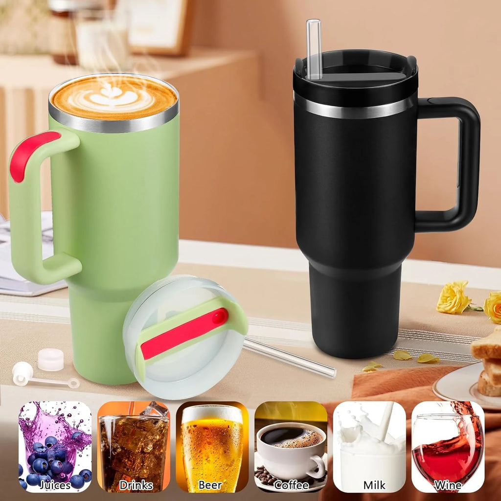 40oz Car Thermal Mug Insulated thermos with Handle Water Bottle 1.18L Stainless Steel Vacuum Drinking Cup for Hot Water