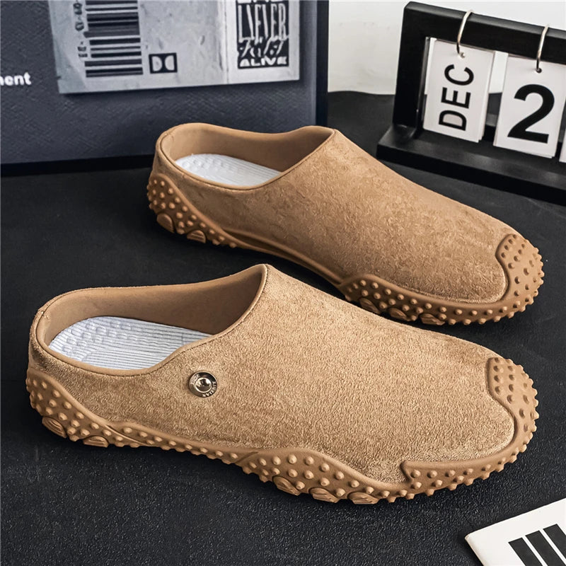 Fashion Slippers for Men Closed-toe Suede Slip Ons Shoes 2026 New Design Mens Casual Flats Loafers Comfortable Walking Shoes
