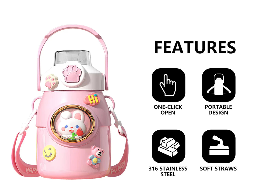Cute Kawaii Thermal Mug 650ML 316 Stainless Steel Thermos for Tea Kid Children Drinks Stainless Steel Water Bottle