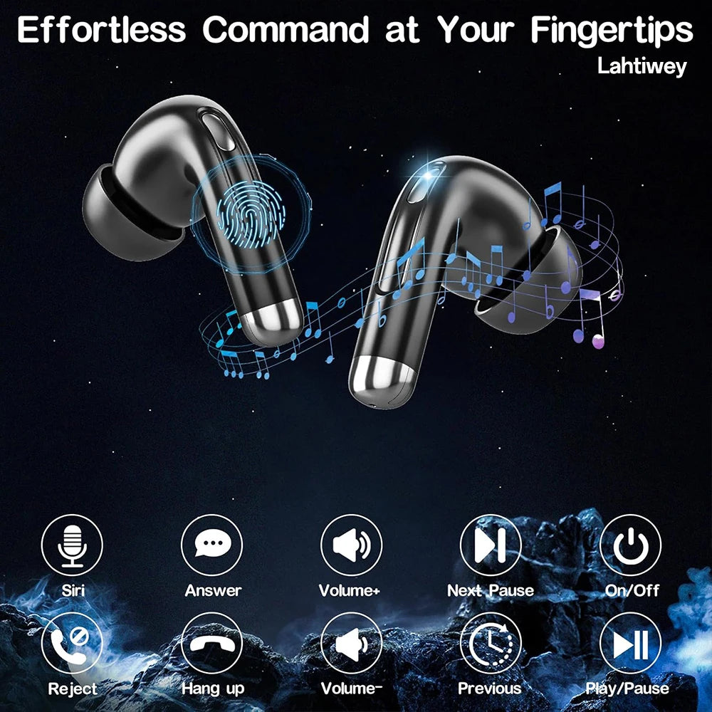 Bluetooth 5.4 Earphones Wireless Headphones with Touch Screen 40H Playtime Deep Bass Stereo Ear Buds with Mic IPX7 Waterproof