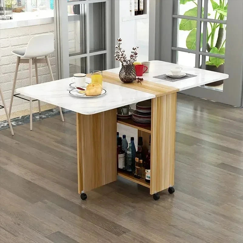 Folding Dining Table for Home Use, Small Apartment, Simple Multi-Functional Mobile Rectangular Dining Table