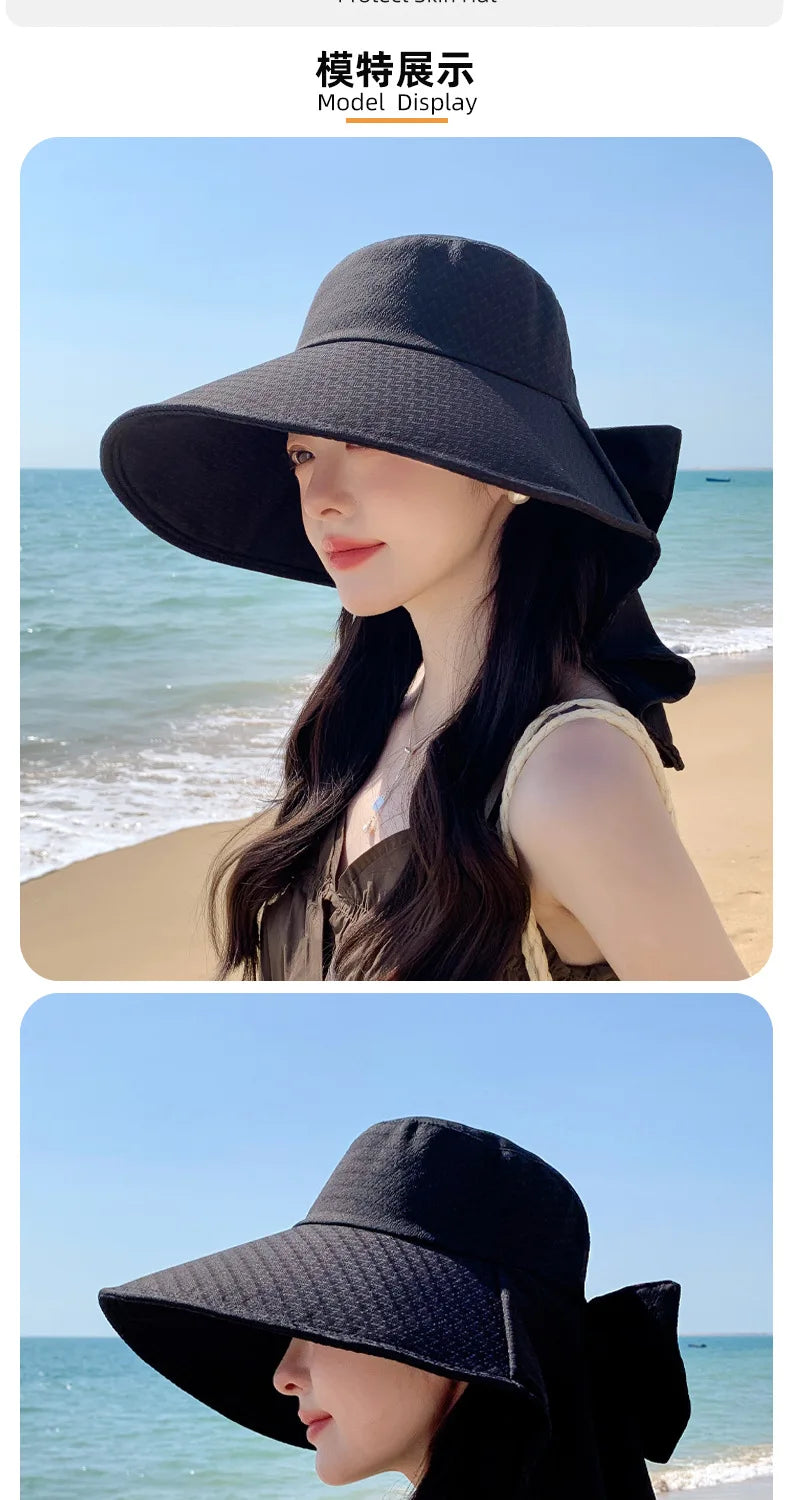 summer sun hat female sunscreen UV face protection neck protection outdoor cycling mountaineering beach large brim hat