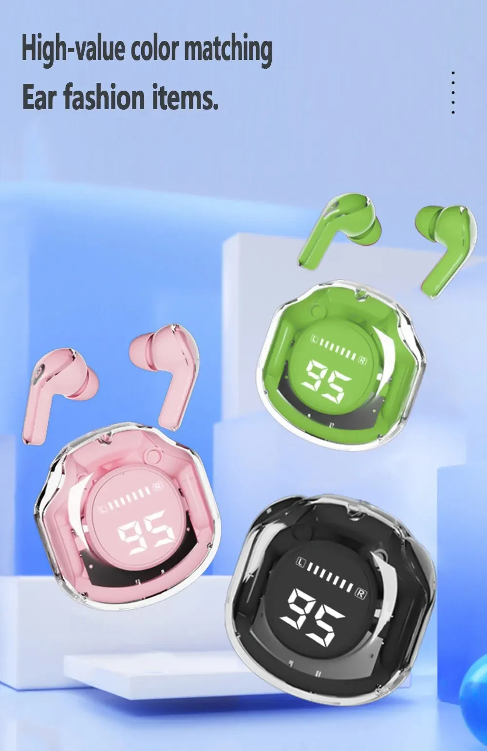 Wireless Bluetooth Earphones Noise Reduction Bluetooth Headphone  Headset Transparent Shell Waterproof Gaming Earphones