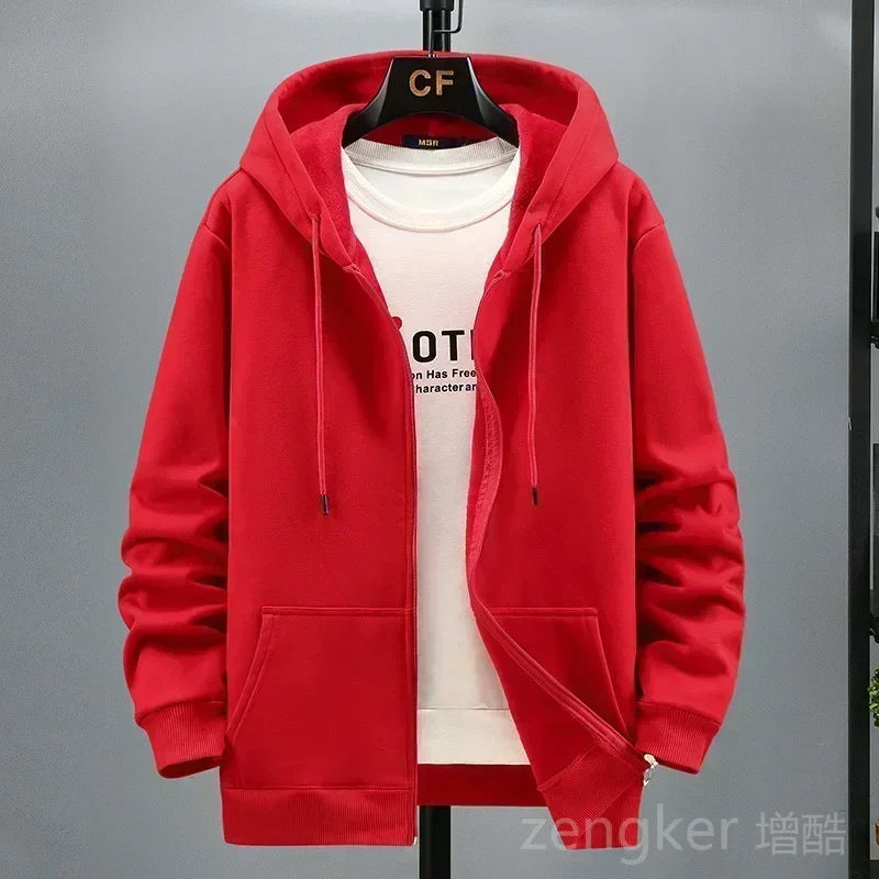 Big size Fleece hooded cardigan men's autumn winter trendy fashion jacket plus size hoodie  12XL 10XL large size  men clothing