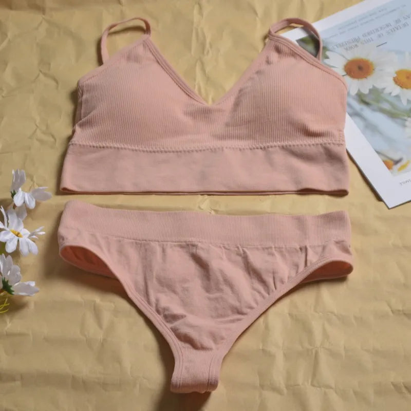 Women's Seamless  Underwear Set Bra And Thongs LingerieLow Waist Panties Pushup Bralette Sexy Female Woman Clothes Below