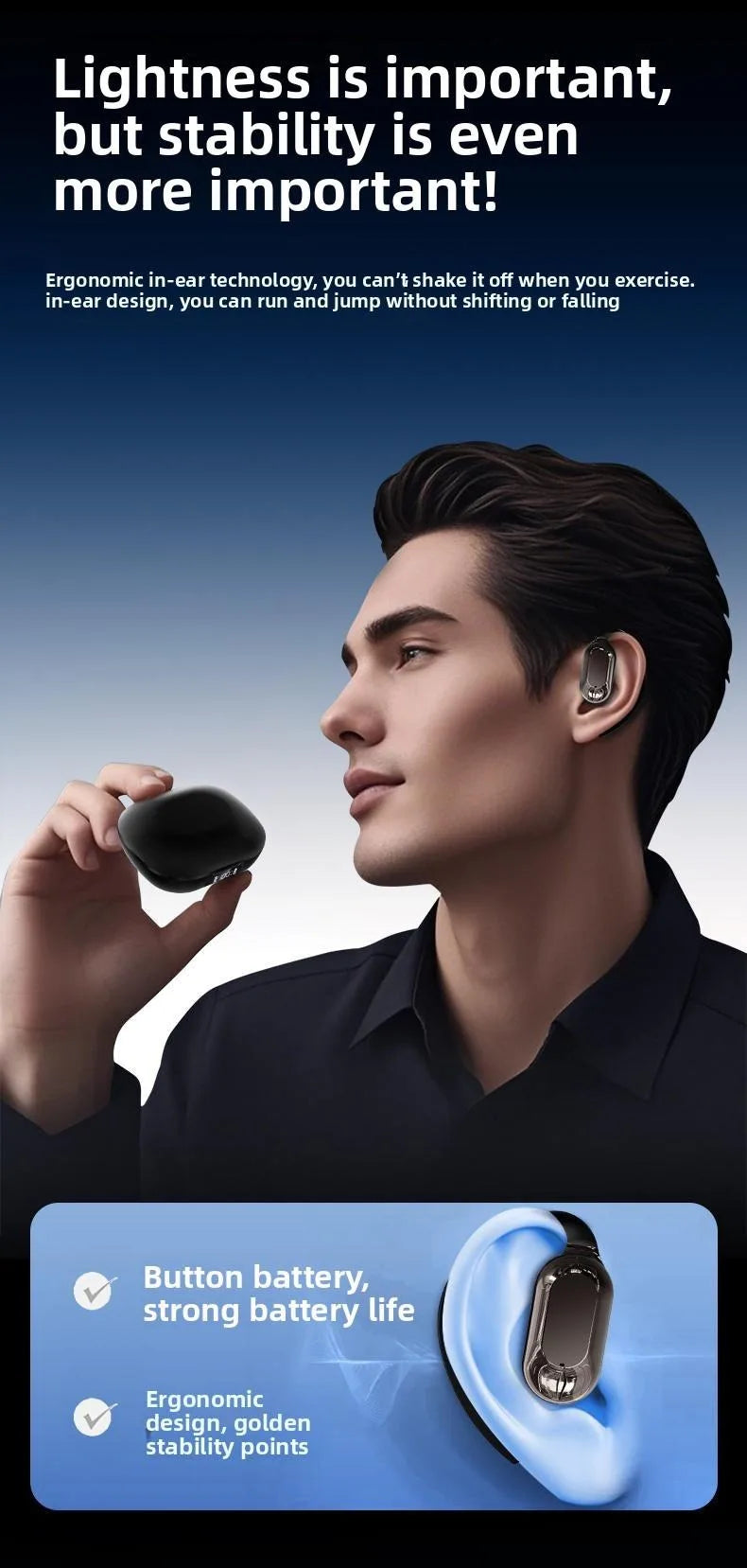 Bluetooth 5.3 Earphones True Wireless Headphones with Mic Button Control Noise Reduction Earhooks Waterproof Headset for Sports