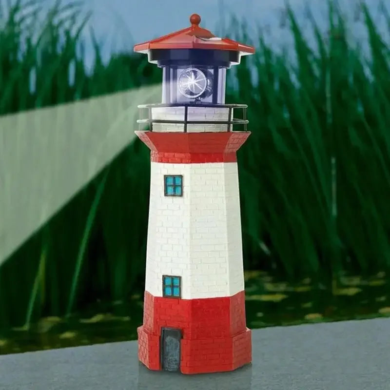 Solar power LED Beacon LIght with Rotating Light Beam Lighthouse Solar Light Home Garden Decoration Fence Lawn Lamp Fairy