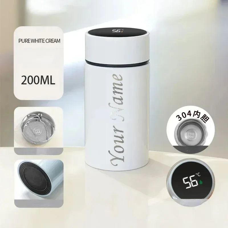 Custom Name 200ML Smart Display Thermos Cup 304 Stainless Steel Mini Pocket Size Portable Thermal Mug for Student School Outdoor