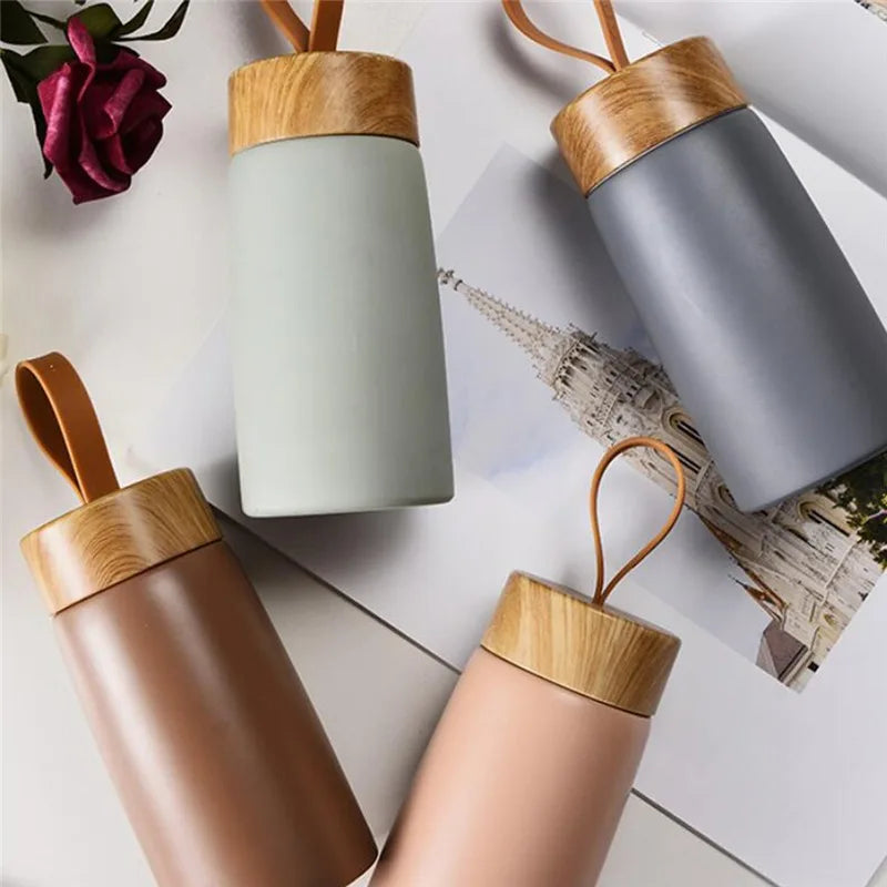 PortableThermal Cup Double Wall Travel Mug Creative Wood Grain Mini Cups Stainless Steel Vacuum Insulated Bottle