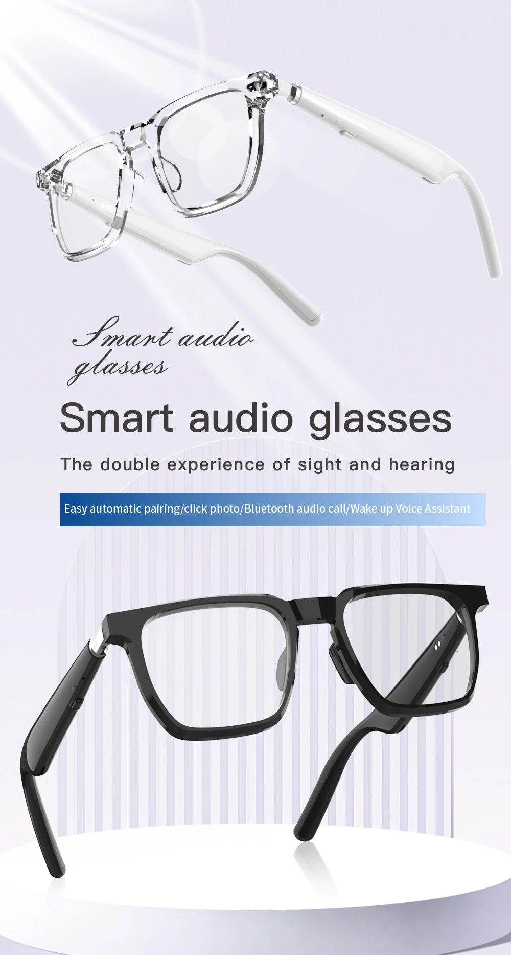 Wireless Bluetooth Headphones  Bluetooth Calling Smart Glasses Music Playback Anti-blue light glasse Waterproof Business glasses