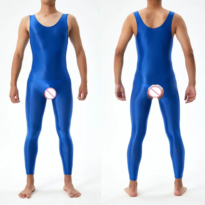 Lingerie Men Jumpsuits Bodystocking Crotchless See Through Gay Bodysuits Naughty Sleeveless Sheer Seamless Nightwear Bodywear