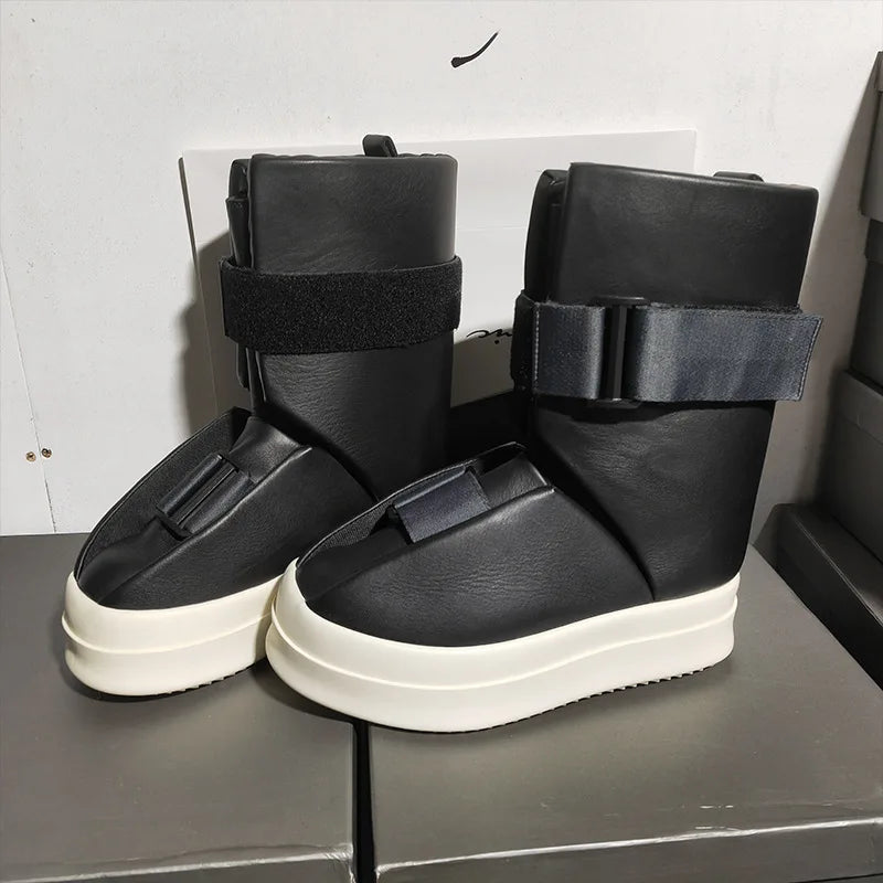 25ss Men Chelsea Boots Platform High Top Man Sneakers Gothic Heels Leather Luxury Vintage Trendy Designer Shoes Black