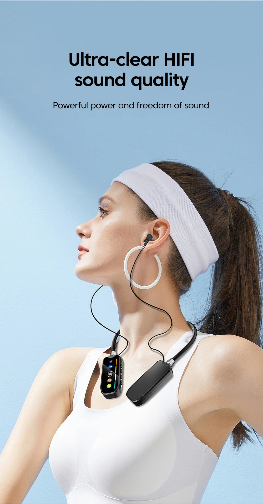 Bluetooth 5.4 Wireless Earphones Neck Mounted Headphones Gaming LED Display Hifi Stereo Sports Headset Halter Magnetic Earbud