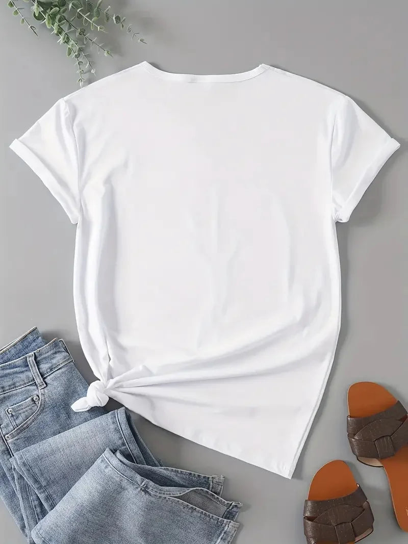 Summer  Short Sleeve T-Shirts Fashion Cute Cartoon Print Round Neck Breathable for Oversized Casual Loose Unisex Top
